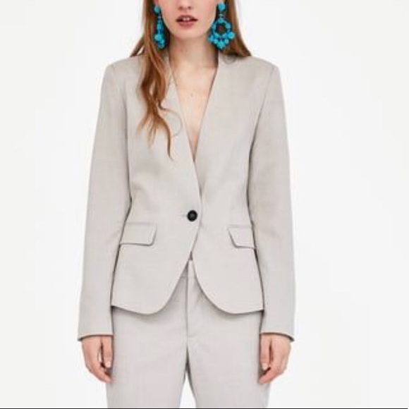 Zara Jackets & Blazers - NEW Zara Lapel-less Beige Blazer Jacket